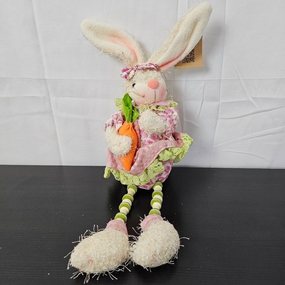 NWT Glitzhome Easter Bunny Rabbit Plush Set 4 18" Posable Leg Spring Shelf Decor - Picture 6 of 14